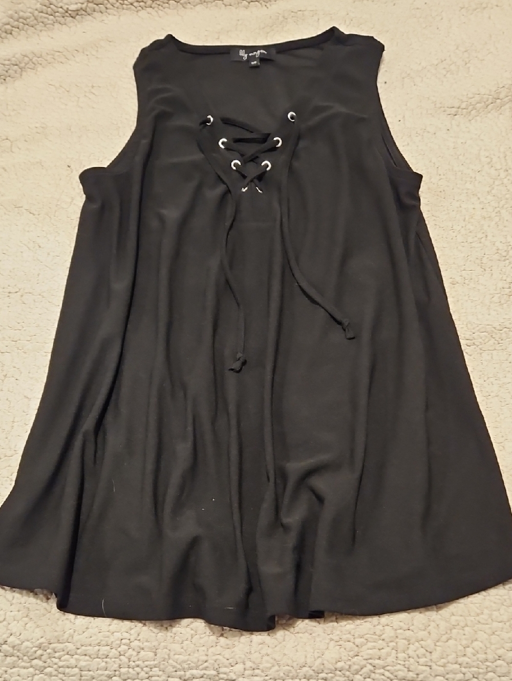 Lace-Up Black Sleeveless Tunic Top - Size S